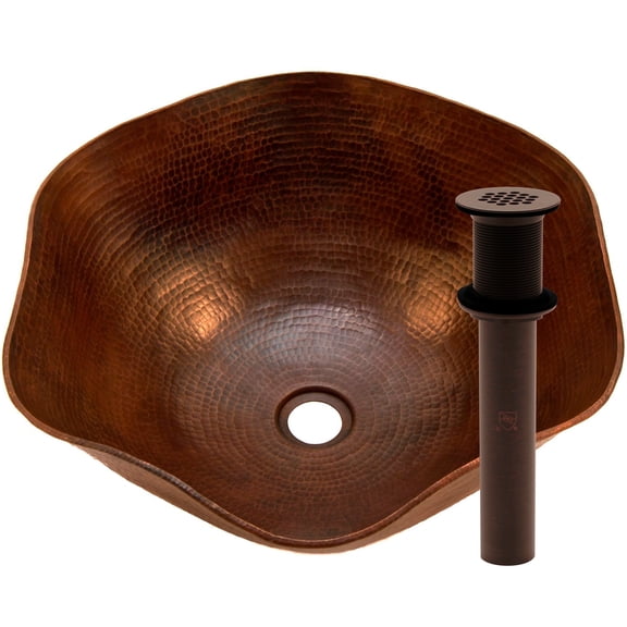Novatto Andulusia TCV-005ANORB Scalloped Edged Copper 6.5" H x 16" W x 16" L Round Top-Mount Sink 2 Piece