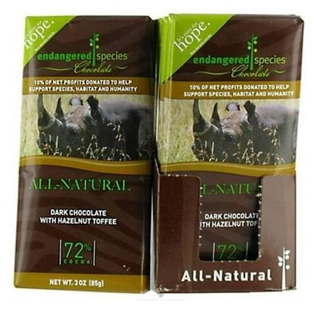 Endangered Species Rhino - Endangered Species Dark Chocolate Bar Hazelnut Toffee Rhino (12x3 Oz)