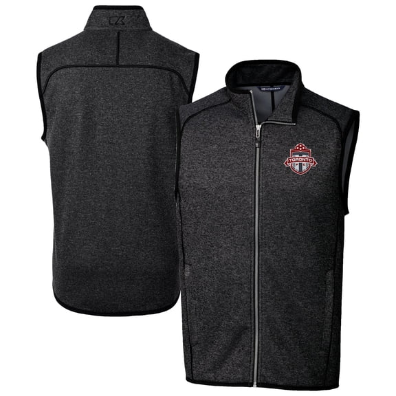 Men's-Cutter & Buck  Heather Charcoal Toronto FC Big & Tall Mainsail Sweater-Knit Full-Zip Vest