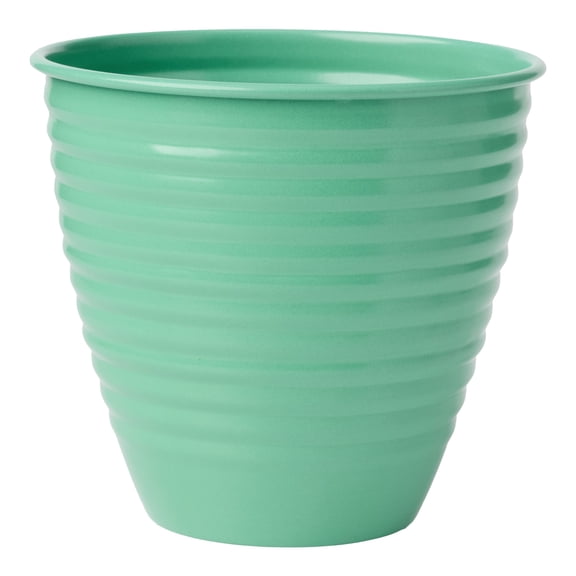 Bloem Nova 12" Indoor Metal Cachepot - Decorative Planter with Powder-Coated Finish, Sealed Base, Mint Green