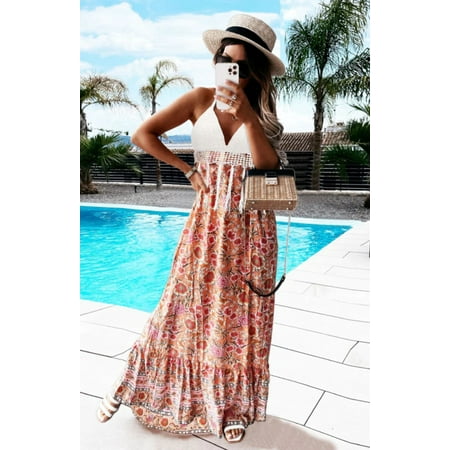 

Women s Summer Sexy Floral Skirt Lady Hand Hook Floral Bra Neck Dress