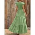 thumbnail image 5 of Women'S 2025 Summer Dress V-Neck Cap Sleeve High Waist Floral Tiered Ruffle A Line Long Maxi Dresses Green XXL, 5 of 6