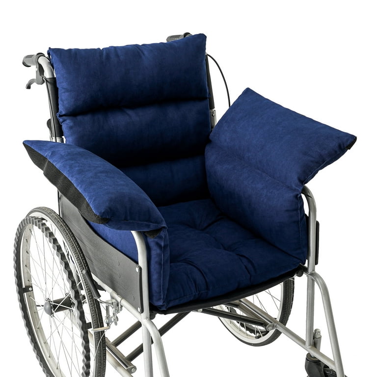 Wheelchair Cushions ,Tailbone&Back Support ,Armrests Comfortable Wheelchair Accessories ,Prevent Pressure Sore, Non-Slip 4 Straps(Navy), Size: Medium
