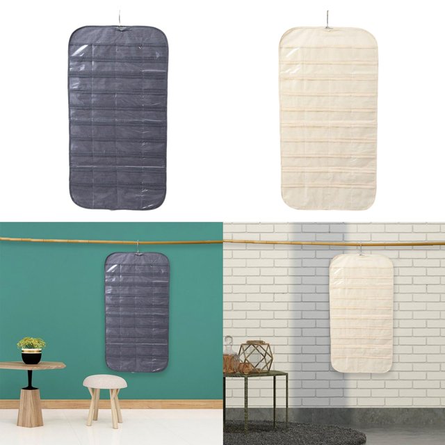 Organizador de joyas colgante de doble cara, 80 bolsillos, soporte para pinza de pelo, organizador de joyas colgante de doble cara, 80 gris y amarillo Yinane Organizador de joyas colgantes