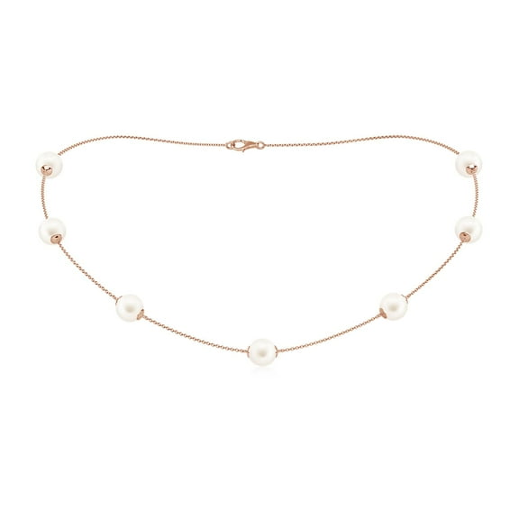 ANGARA 16" Freshwater Cultured Pearl Station Necklace in 14K Rose Gold for Women | June Birthstone, Birthday, Anniversary, Jewelry Gift for Women | Pearl Necklace