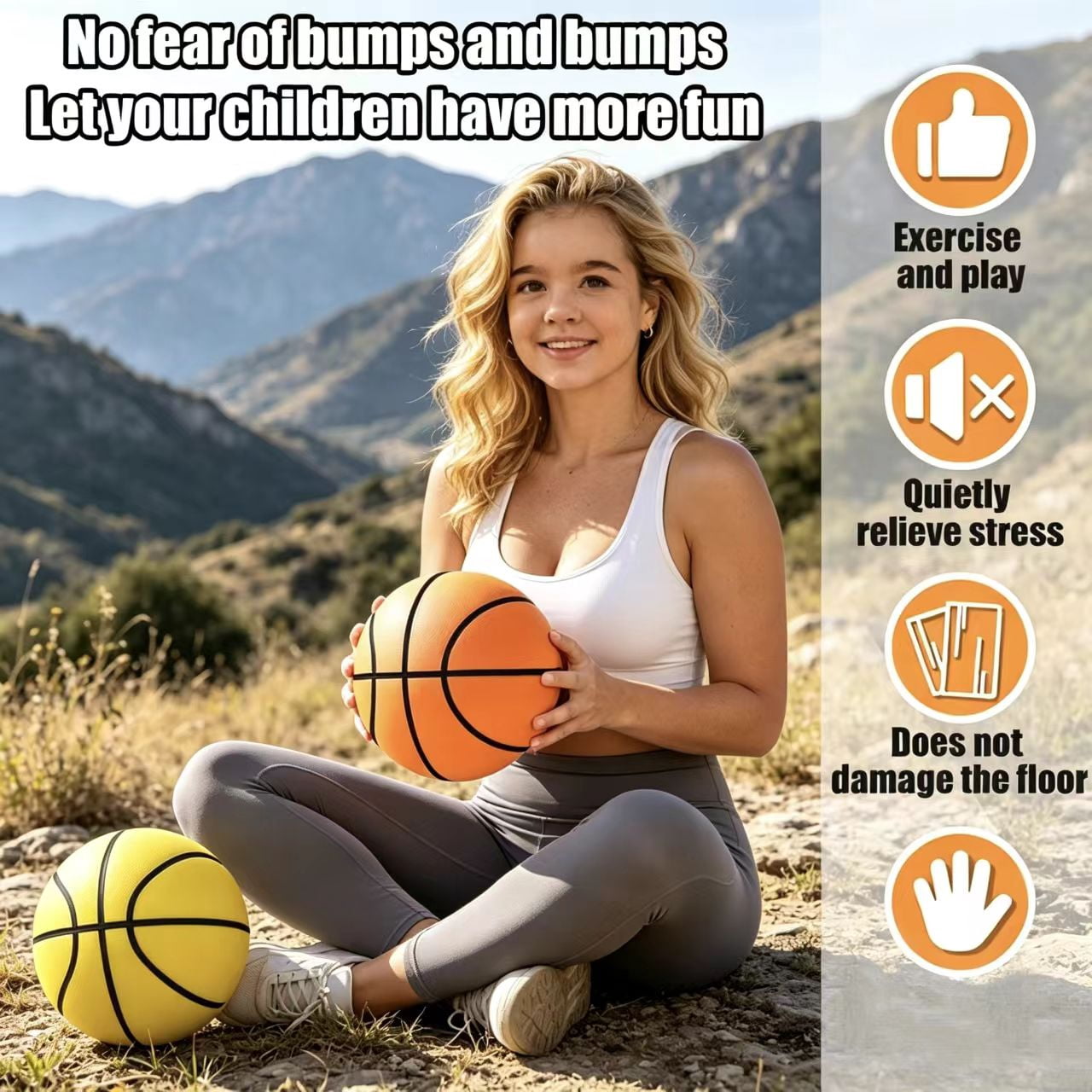 Number 7 Silent Basketball Indoor Foam Noiseless Floor Friendly Orange 9.45 Inches