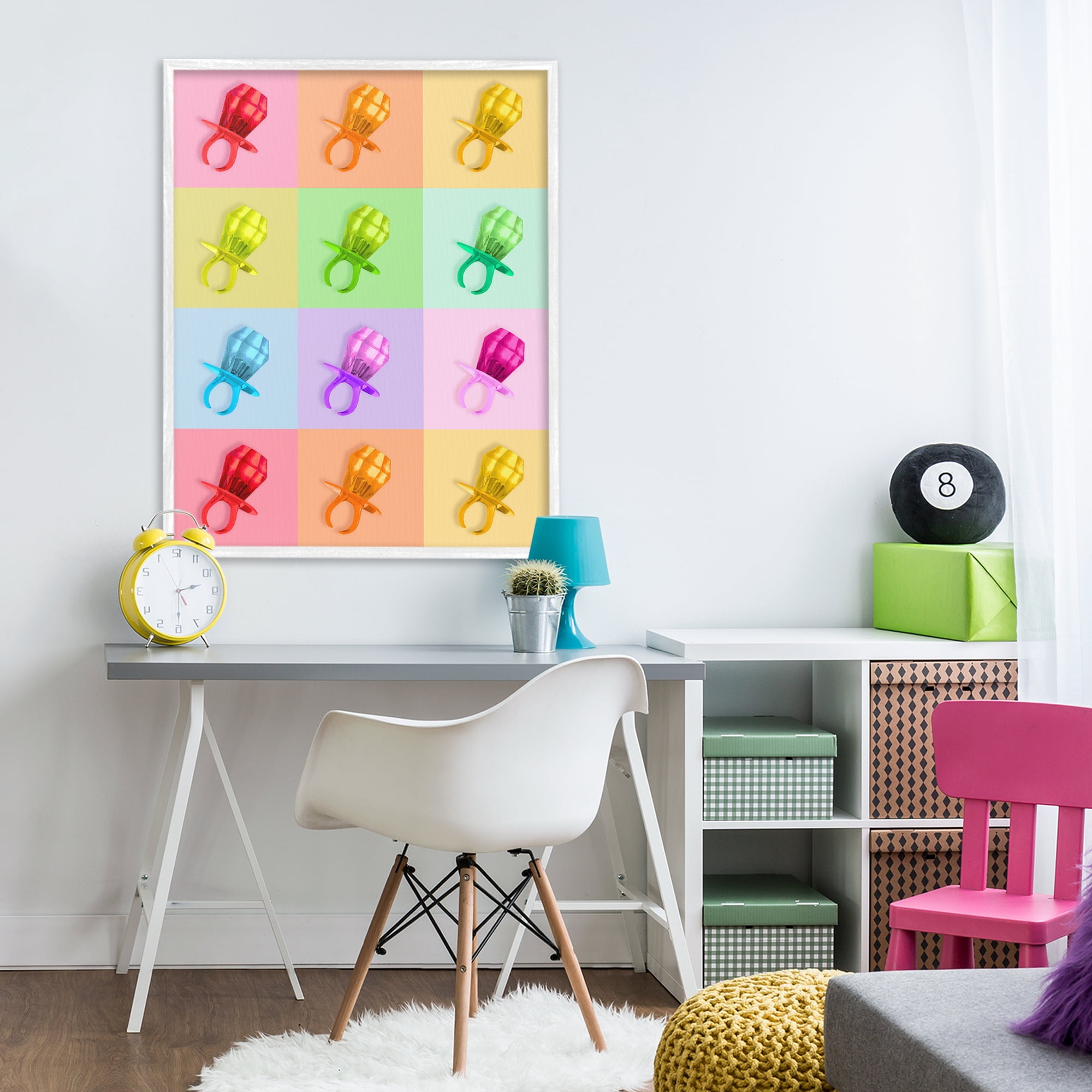Stupell Industries Candy Gem Pop Grid White Framed Giclee Art, design by LISH Creative