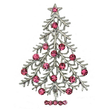 Pink Christmas Tree Pin Brooch Gorgeous Rhinestone