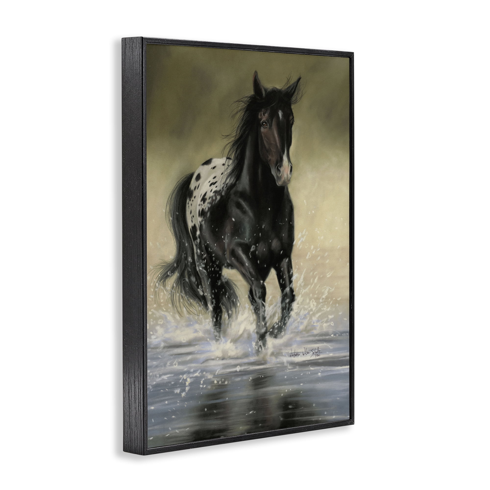 Stupell Industries Splashing Galloping Horse Animals & Insects Painting Black Framed Art Print Wall Art, 20 x 30