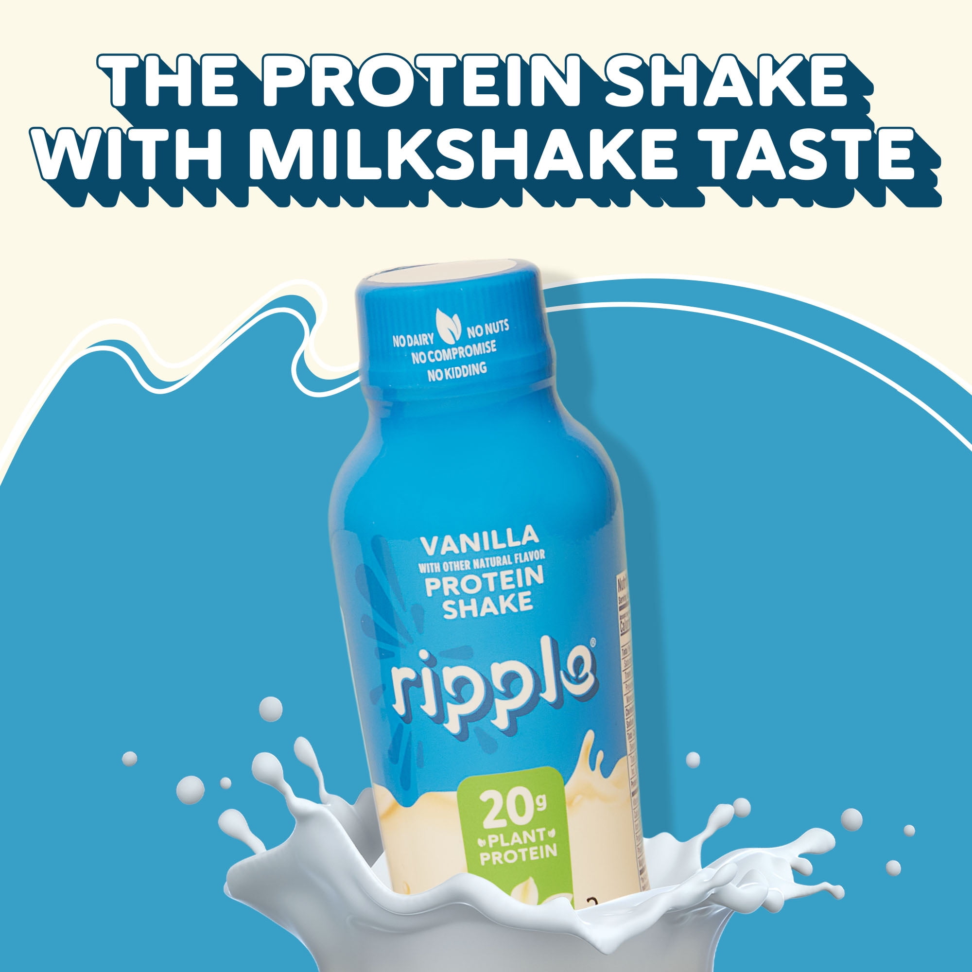 Ripple Vanilla Vegan Protein Shake, Shelf Stable, 12 fl oz, 12 Pack