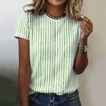thumbnail image 2 of NMMUED Womens Tops Casual Summer T Shirts Striped Shirts for Women Short Sleeve Crew Neck Basic Tees Loose Fit Blouses Trendy Everyday Wear Work Office Outfits Green L, 2 of 4