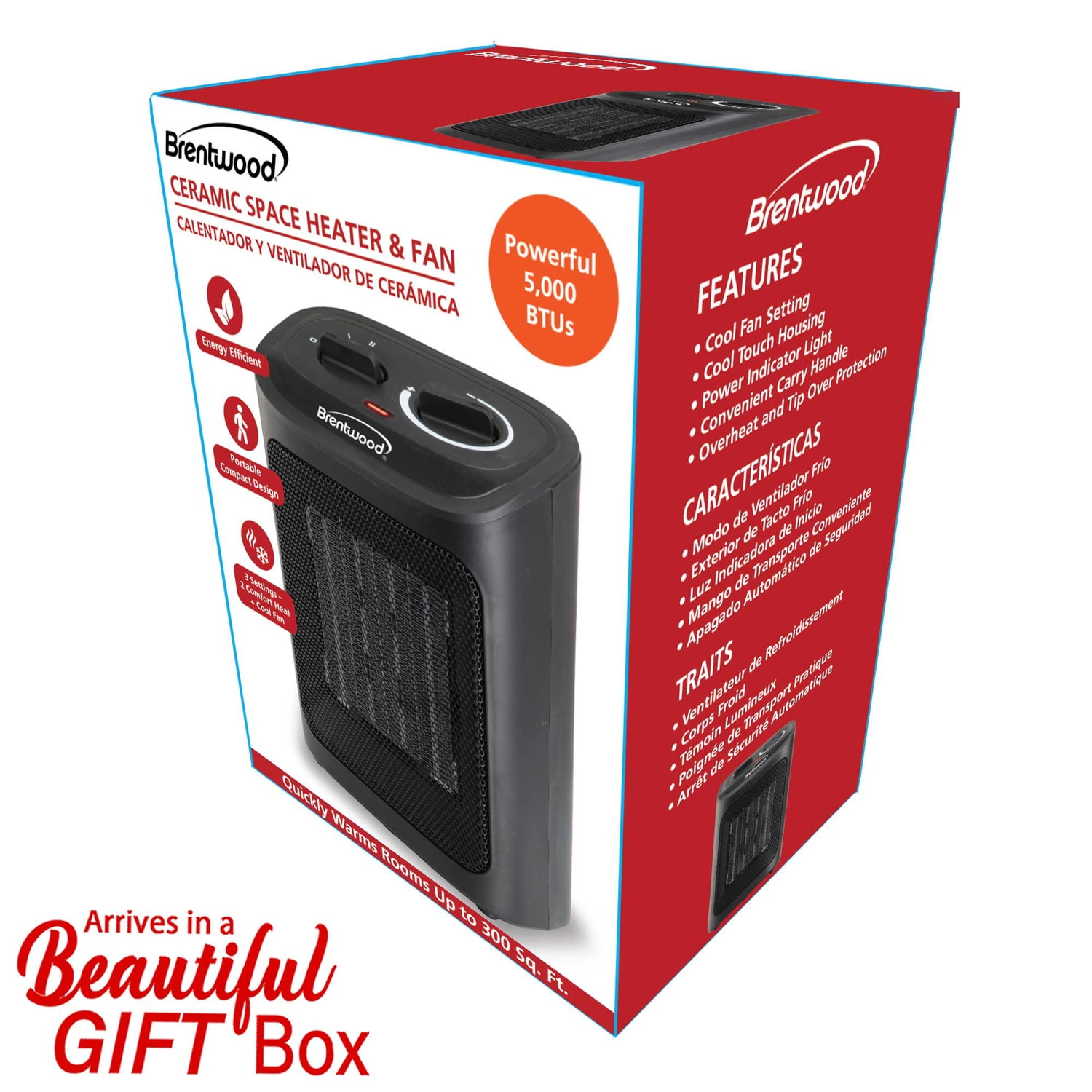 Brentwood 1,500-Watt-Max Portable Ceramic Space Heater and Fan, Black, H-C1603BK