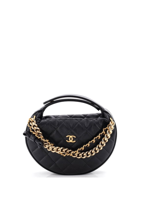 Pre-Owned Double Chain Bow Hobo Pouch Quilted Caviar Mini By Rebag