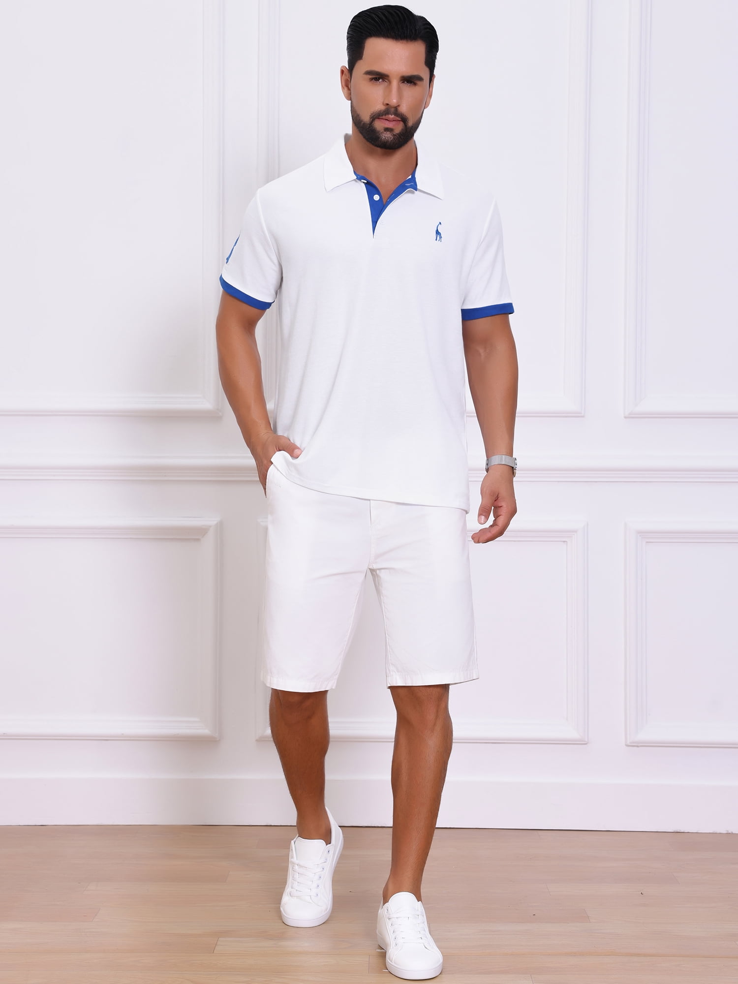 DARING DIVA Men's Pique Contrast Color Short Sleeve Golf Polo Shirts XL White