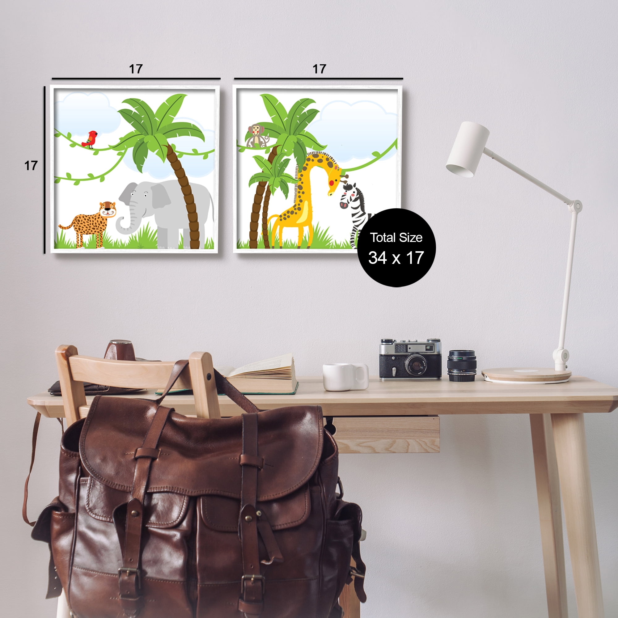Stupell Industries Jungle Animals Scene Animals & Insects Painting White Framed Art Print Wall Art, 17 x 17, Set of 2