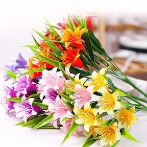 Happy date 3Packs Artificial Flowers in Pot Decor Flower Arrangements Plastic Lily Bonsai Plants Flower Plants Flowers In Pot Table Centerpieces Dinning Room Table Kitchen Decoration