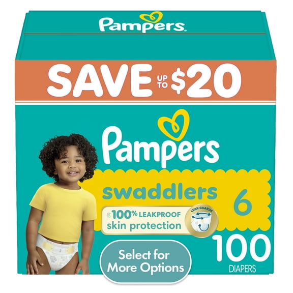 Pampers Swaddlers Diapers - Size 6, 100 Count, Ultra Absorbent and Soft Disposable Baby Diapers​