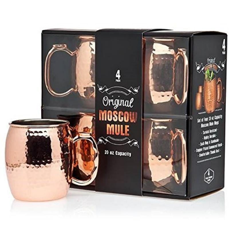 Jacky's Original Handmade Copper Moscow Mule Mug, Gift Set of 4 20 Oz