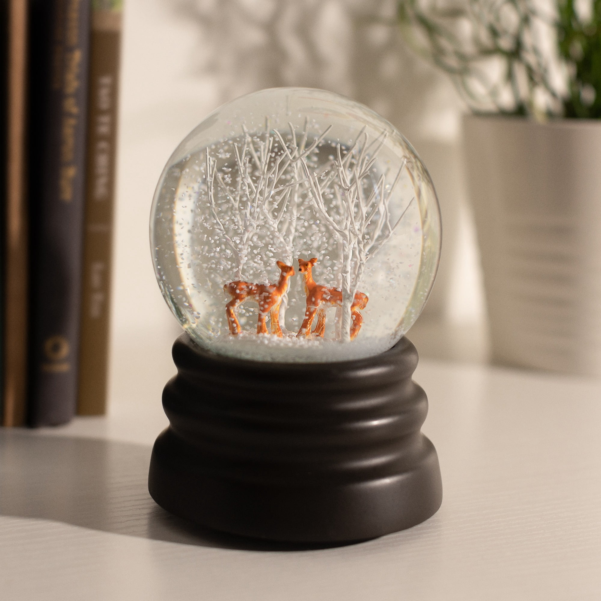 Ashfield & Harkness Deer and Tree Decorative Snow Globe with Wind Up Music box