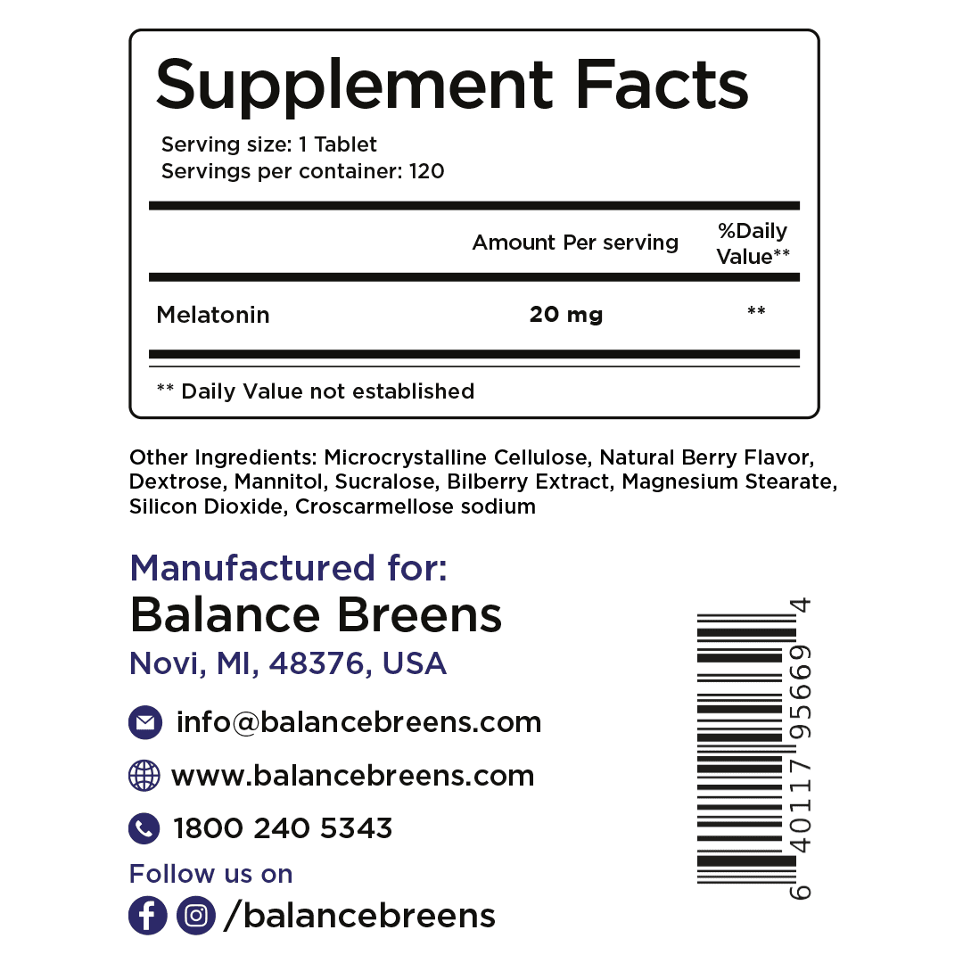 Melatonin 20mg, 120 Tablets - Natural Sleep Aid