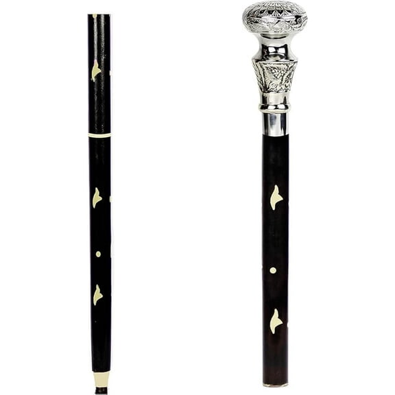 Generic Brass Decorative Rosewood Walking Cane – 35" Full Size Silver Handle Walking Stick for Men & Women