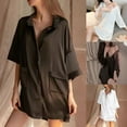 thumbnail image 4 of WREESH Womens V Neck Button Down Nightgowns Solid Fashion Home Wear Pajamas 3/4 Sleeve Nightshirts with Pockets White, 4 of 5