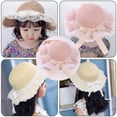 thumbnail image 5 of 53-54 cm hat circumference children's lace bow straw hat wavy brimmed beach hat summer sunscreen sun hat outdoor outingFlesh pink, 5 of 5