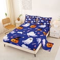 thumbnail image 2 of Manfei Halloween Ghost Skull King Sheets for Kids, Watercolor Blue Pumpkin Candy Bedding, 4 Pieces, 1 Flat Sheet, 1 Fitted Sheet and 2 Pillowcases, 2 of 6