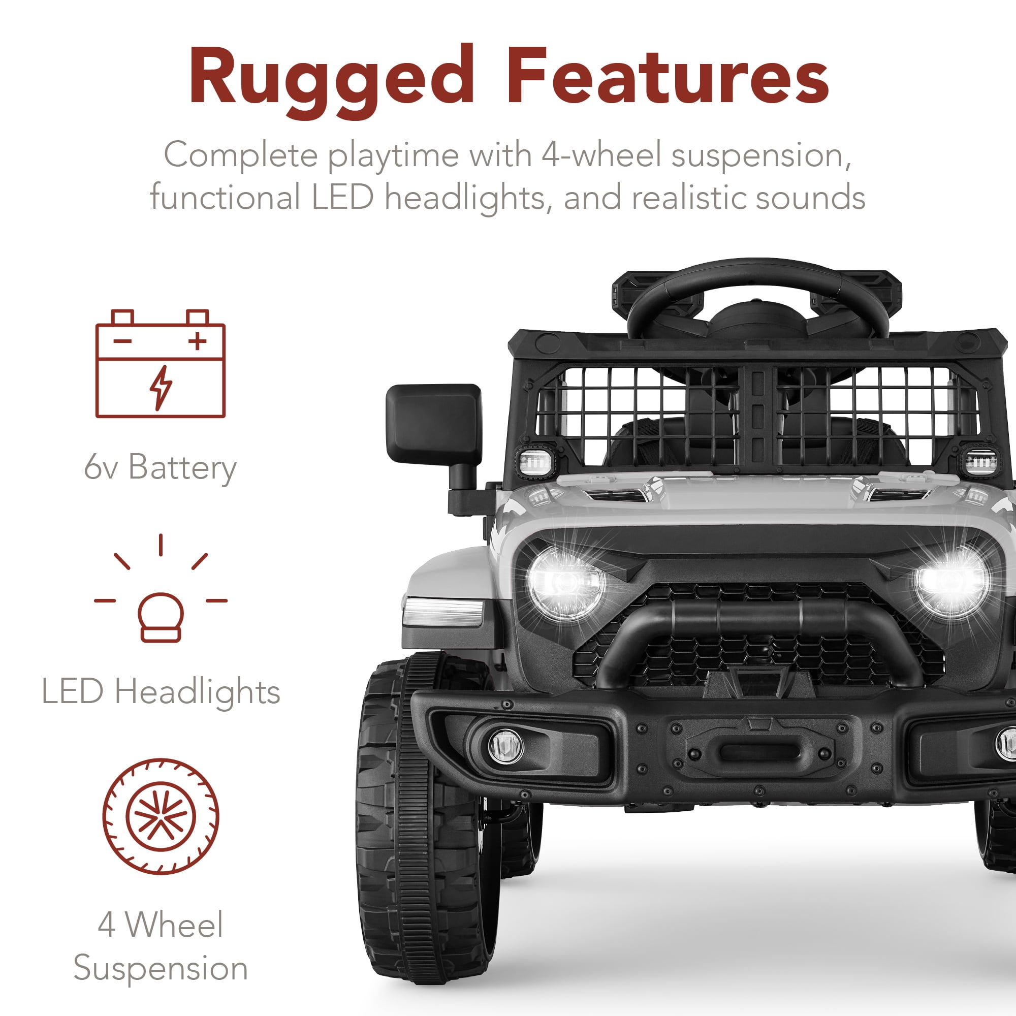 Best Choice Products 6V Kids Ride-On Truck Car w/ Parent Remote Control, 4-Wheel Suspension, LED Lights - Light Gray