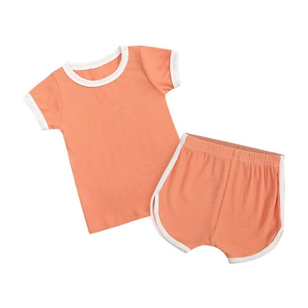 

Summer Savings Clearance! 2023 TUOBARR Baby Pajamas Toddler Baby Boys Girls Summer Ribbed Short-sleeved Top Shorts Two-piece Set Orange
