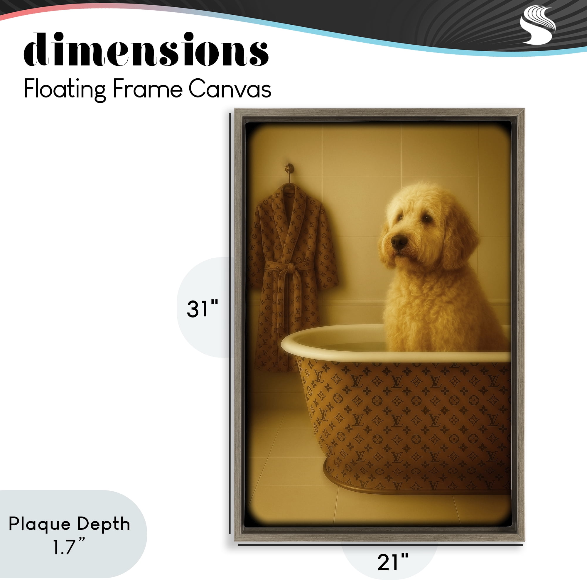 Stupell Industries Couture Dog in Luxury Tub Brown Framed Floater Canvas Wall Art, design by Grotto Studios