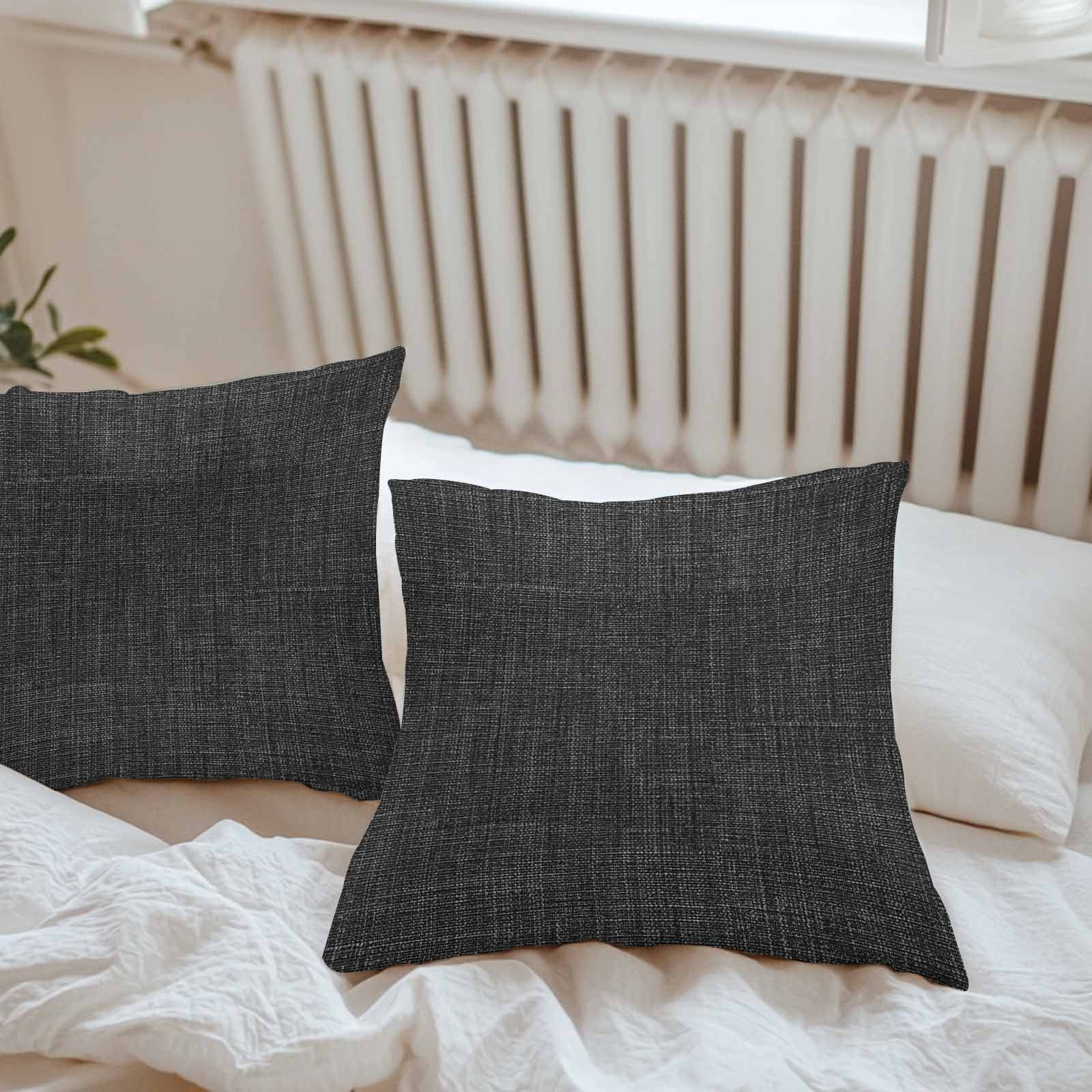Black Throw Pillow Covers 26x26 Inch Set of 2, Farmhouse Burlap Solid Black Color Modern Linen Texture Waterproof Outdoor Pillow Covers, Decorative Cushion Pillowcases for Couch, Sofa, Bed, Patio