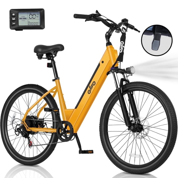 Qlife Electric Bike for Adults,28MPH,500W Motor 26" Ebike,7-Speed Upgrade 2.0 ElectricBicycle with Front Suspension,(Yellow)
