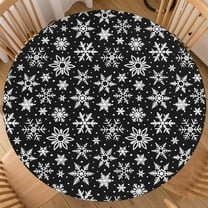 Black Christmas Round Fitted Tablecloth with Elastic for 44-48 Inch Tables White Winter Snowflake Print Xmas Holiday Fitted Table Cover Waterproof Farmhouse Indoor Outdoor Patio Picnic Party