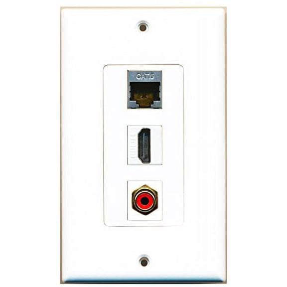 RiteAV - 1 Port HDMI 1 RCA Red 1 Shielded Cat6 Ethernet Wall Plate Decorative