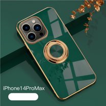 Nalacover Electroplated Case for iPhone 14, Slim Thin Light Plating Frame Rotatable Metal Ring Holder Bracket Cover with Magnetic Car Mount Rugged Shockproof Anti-Scratches Case, Darkgreen