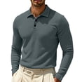 thumbnail image 3 of GrmtClth Polo Shirts for Men Long Sleeve Stretch Waffle Knit Collared Pullover Breathable Golf Outdoor Business Casual Button Down Shirts Light Gray 7XL, 3 of 6