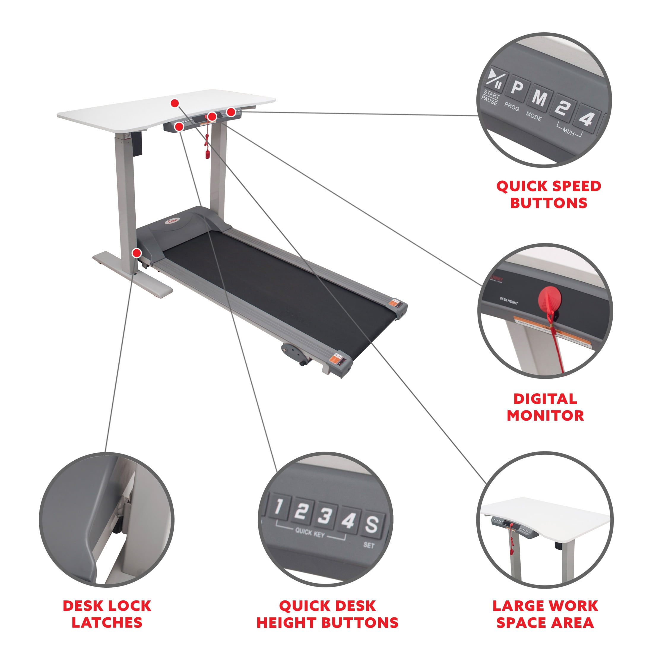 Sunny Health & Fitness Height Adjustable Workstation Treadmill - SF-TD7884