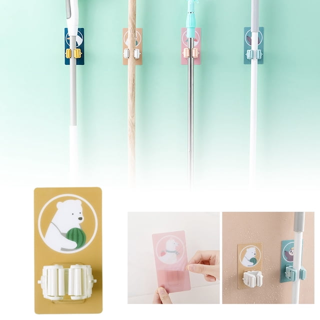 Durable ABS Hooks Bathroom Bedroom Storage, Cartoon Design, Mop Organizer Rack, Easy Installation, for Mops/Brooms/Cleaning Tools
