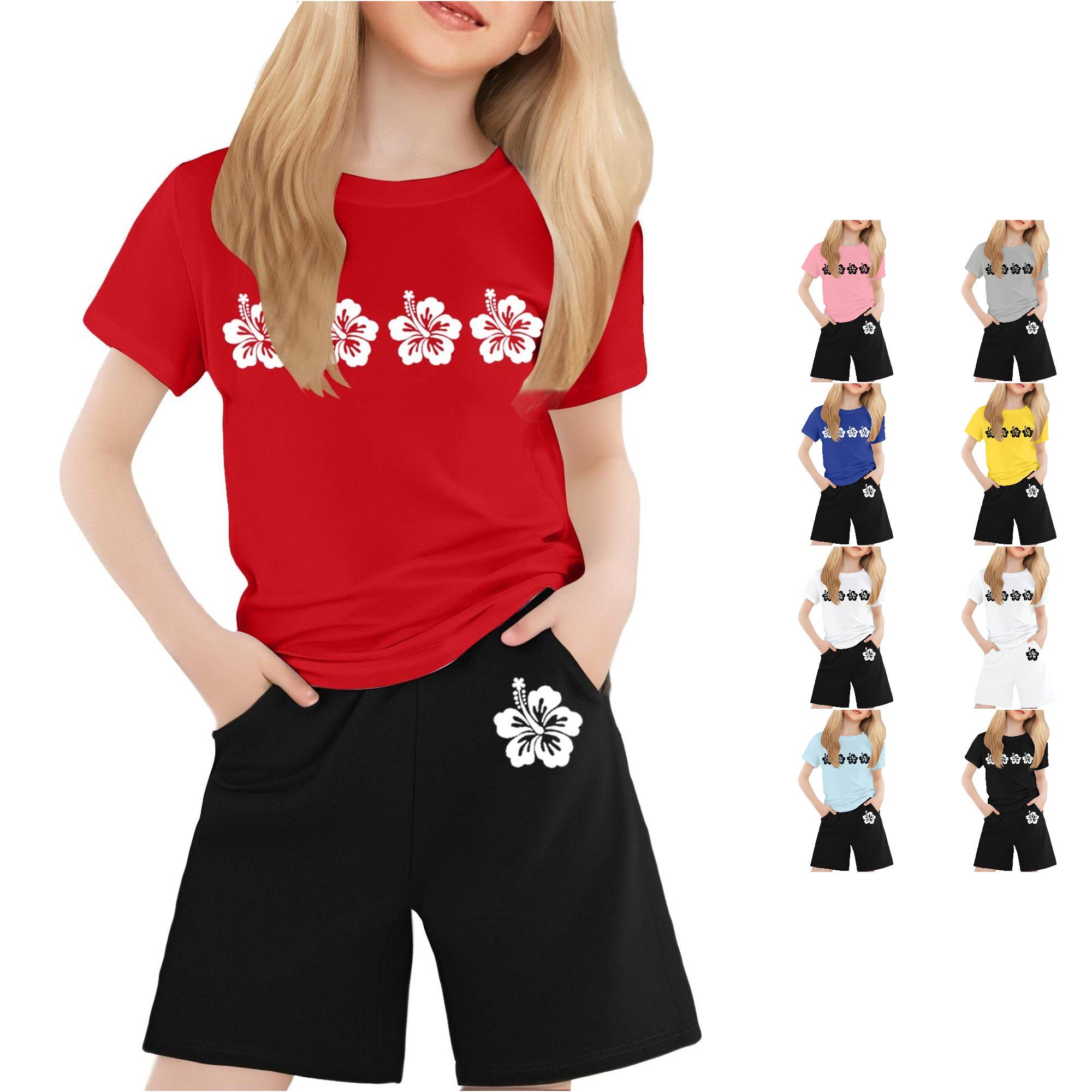 Children s Printed Round Neck Short Sleeved T Shirt for Boys and Girls Baby Girl Short Sleeve Outfits 8-9 Years