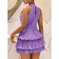 thumbnail image 2 of Purple Halter Neck Pleated Tiered Ruffle Mini Dress For Women, Spring Summer Boho Resort Style, 2 of 7