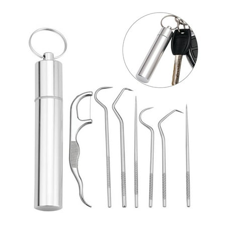 

8pcs Portable Stainless Steel Metal Toothpick Bag Set Reusable with Holders