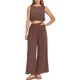 thumbnail image 1 of Conjunto informal de dos piezas para mujer con cuello redondo, sin mangas, cintura alta y pernera ancha - Top con dobladillo elástico - Pantalones de corte holgado - Versátil para looks informales, 1 of 4
