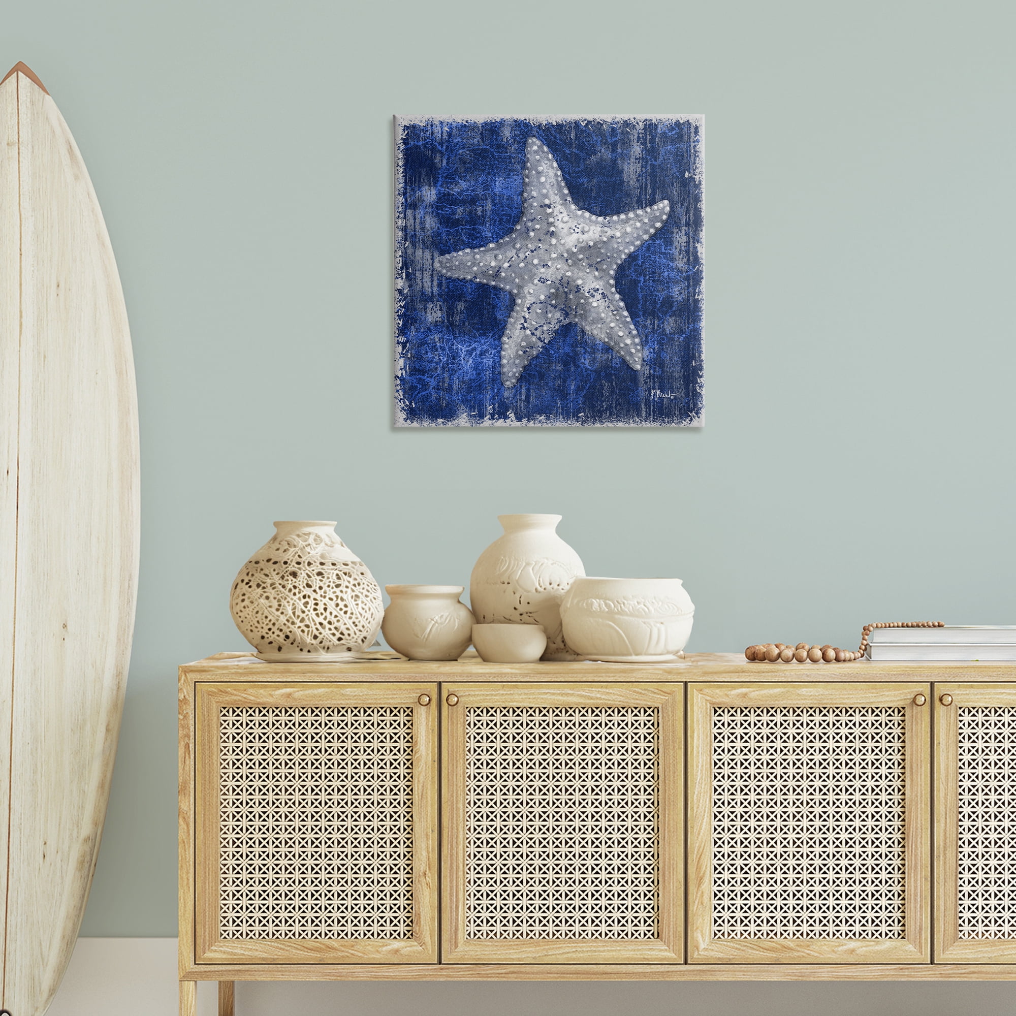 Stupell Industries Rustic Indigo Starfish Nautical & Beach Painting Wrapped Canvas Art Print Wall Art, 30 x 30