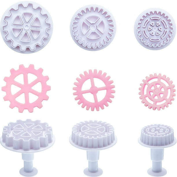 Moldes para fondant, 6 unidades, para fondant, molde de rueda de reloj, molde de fondant, molde de pastel, cortador de émbolo para decoración de cupcakes, galletas de Boao NA