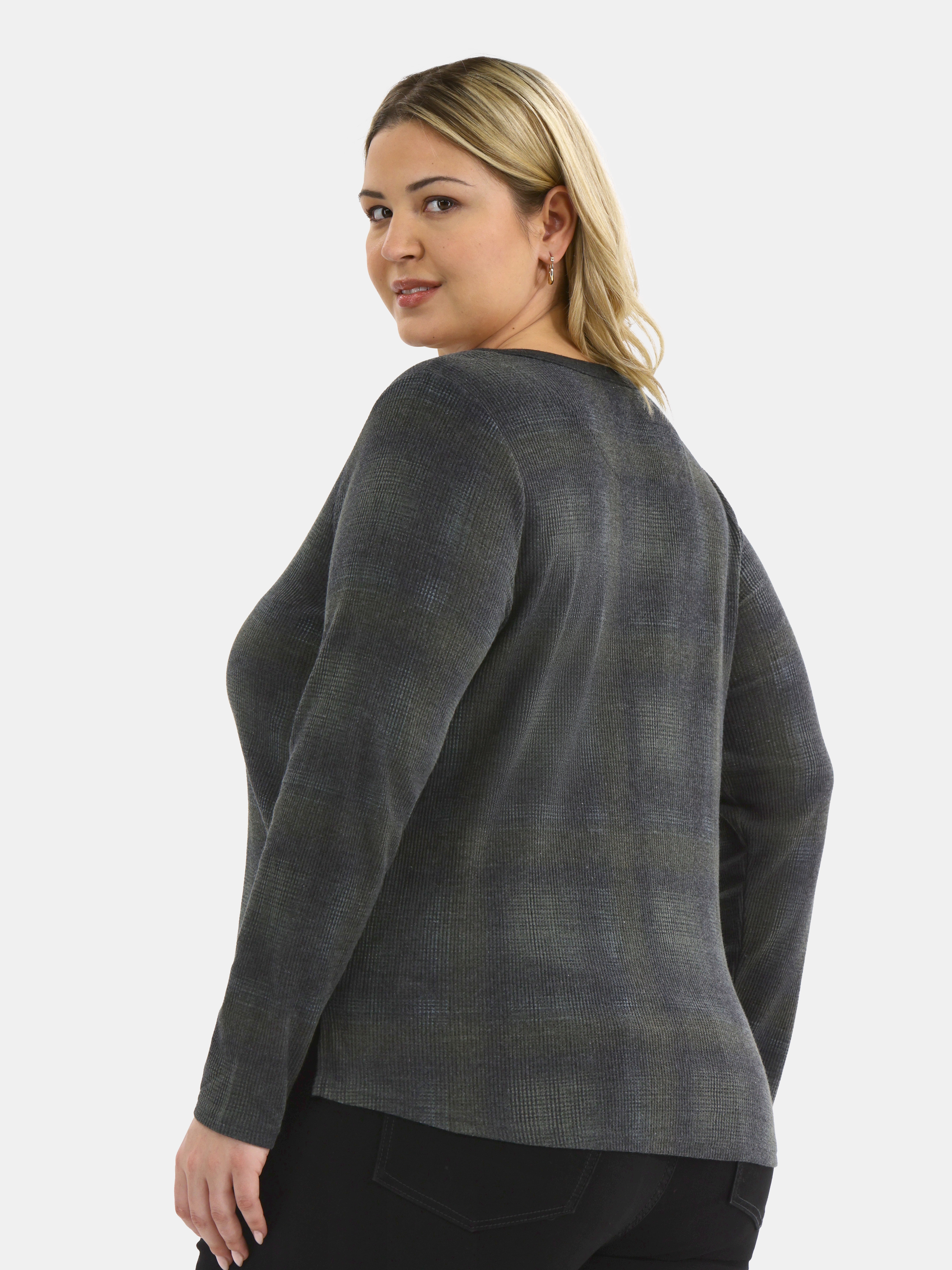 Women's Plus Waffle Henley 2 Pack, Sizes 0X-5X - image 4