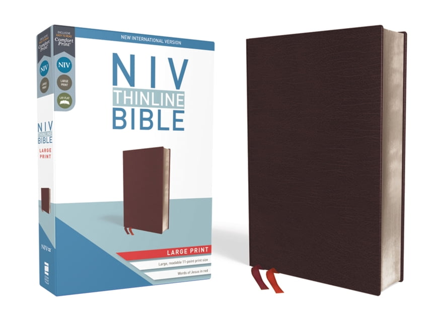 Niv Thinline Bible Large Print Bonded Leather Burgundy Red Letter