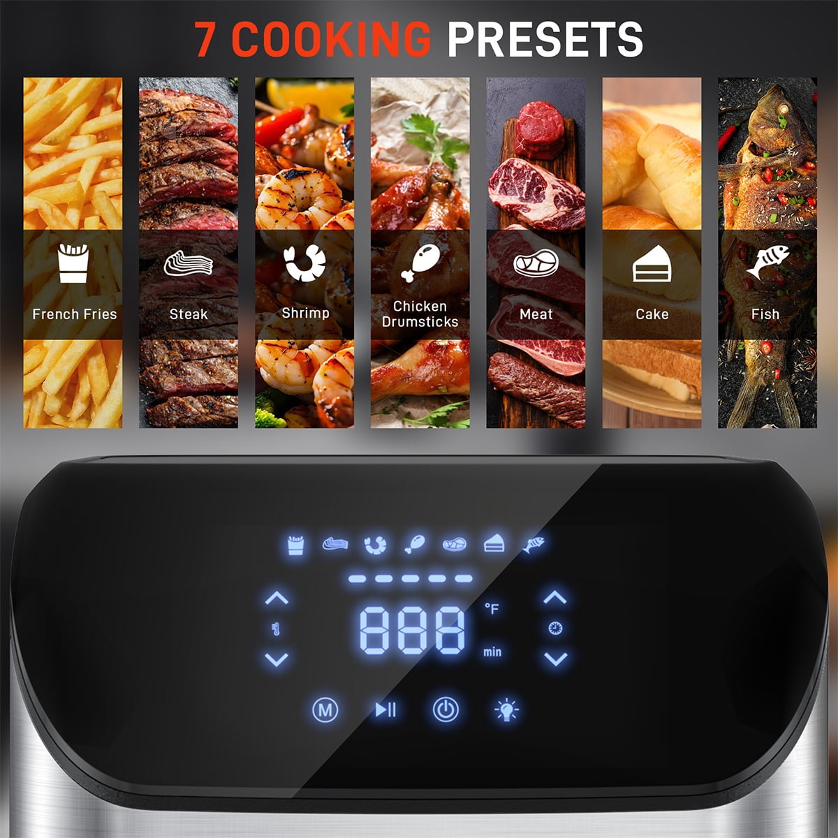 Cshidworld Air Fryer, 7.5 QT Large Air Fryer with Clear Window & Washable Basket,10-in-1 Presets Functions For Crisp,Roast,Bake and Reheat,Nonstick,Digital Touchscreen,Quiet, Black