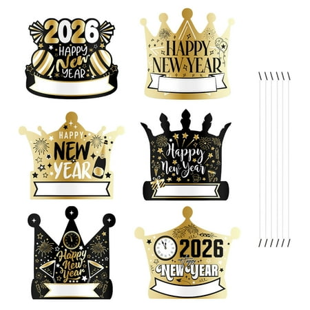 FUYPSE 2026 New Arrivals Party Event Equipment 6PCS 2026 New Year Crowns Black Golden Adjustable Headbands for Adults Kids Celebration FUYPSE 2026 New Arrivals Party Event Equipment 6PCS 2026 New Year Crowns Black Golden Adjustable Headbands for Adults Kids Celebration