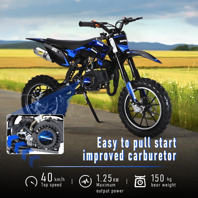 Floseru Kids Dirtbike Gas Pitbike, 2 Stroke Dirt Bike 49cc for Kids 6-12, Gas Dirtbike Gas Powered Dirt Bike Motorbike w/Dual Suspension & Dual Disc Brake